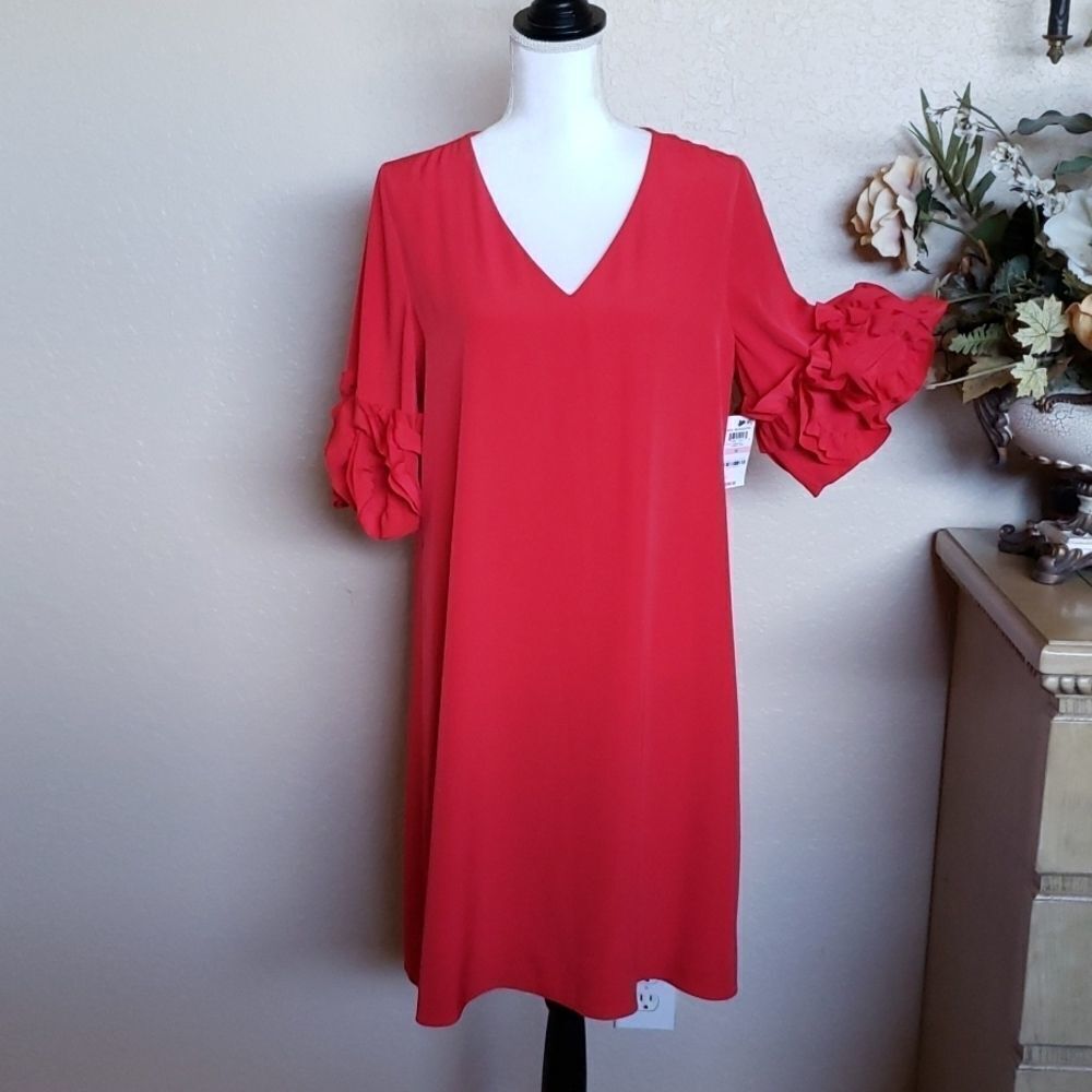 Alfani Womens Ruffle Sleeve A-Line Cocktail Dress